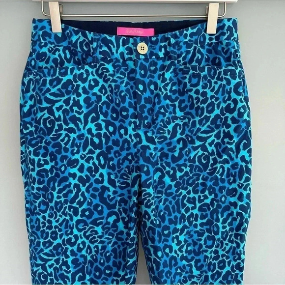 Lilly Pulitzer Cotton‎ Kelly Ankle Pants Turquoise Blue Cheetah Print Size 6 - Picture 2 of 10